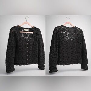 We The Free Black Floral Crochet Cardigan
